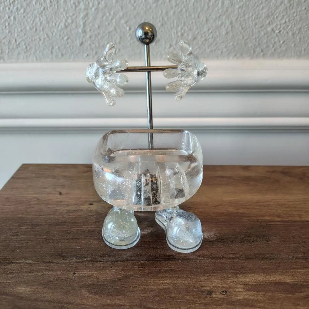 Vtg Lucite MCM Ring Jewelry Holder Hand Feet Glitter Chrome Stand Funky 70s